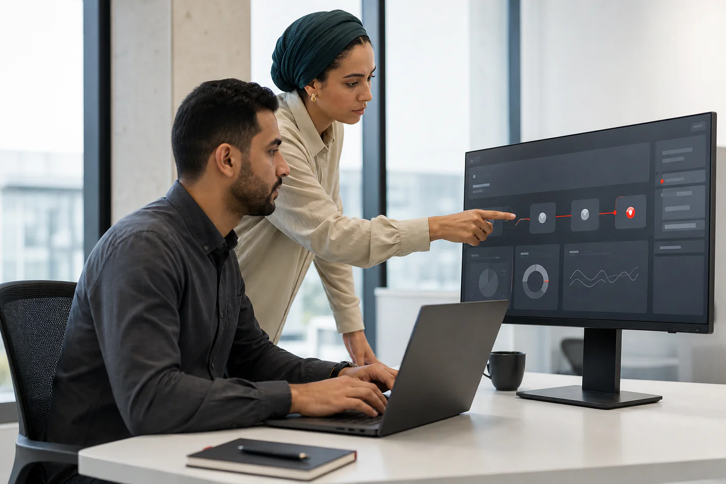 Professionnels analysant le parcours d’une application métier
